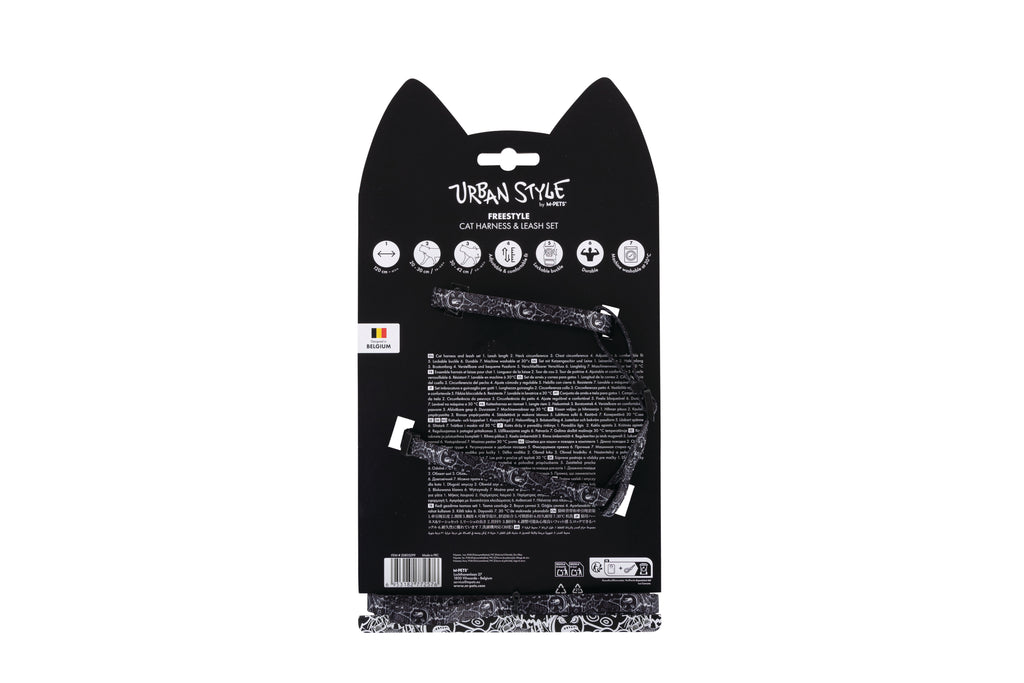 URBAN STYLE FREESTYLE Black & White Cat Harness & Leash set