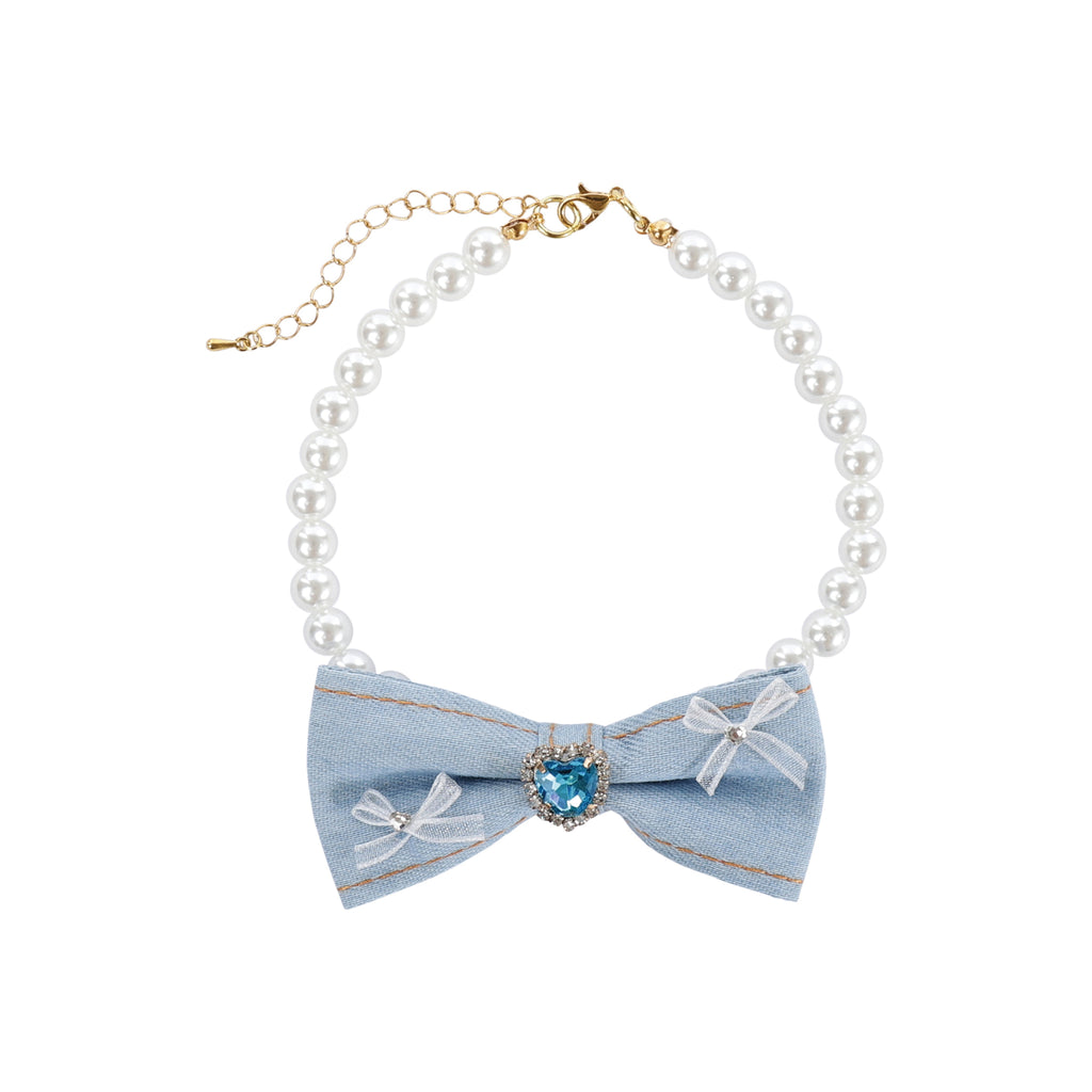GLAM Pet Necklace Blue Denim Pearl