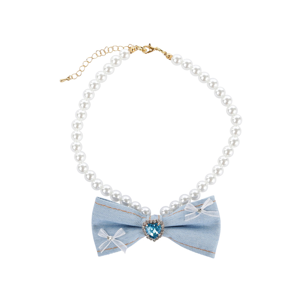 GLAM Pet Necklace Blue Denim Pearl