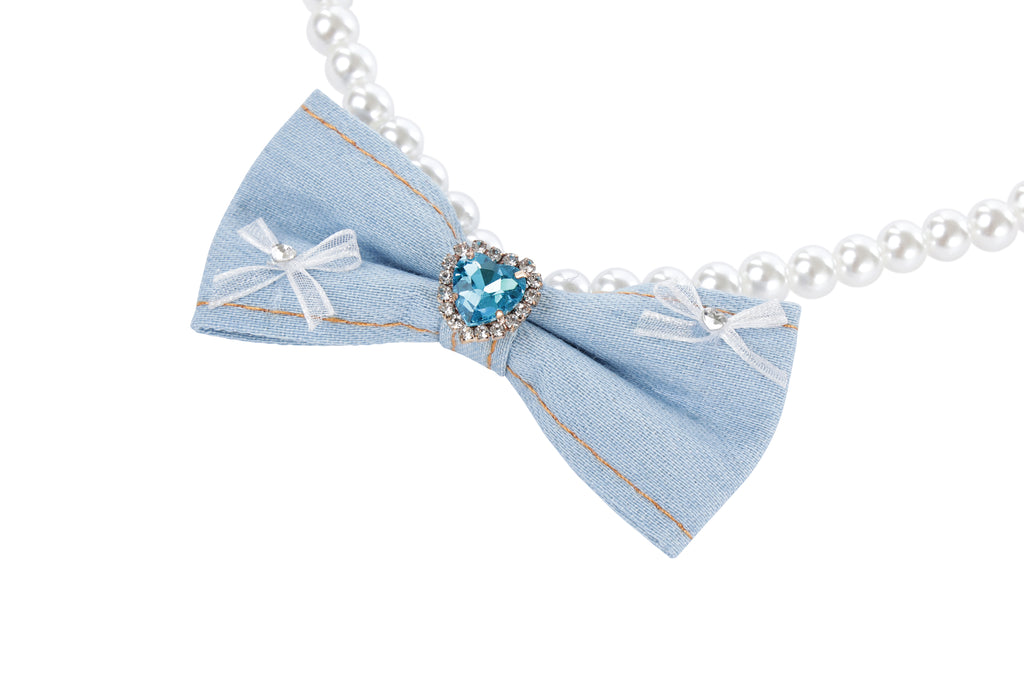 GLAM Pet Necklace Blue Denim Pearl