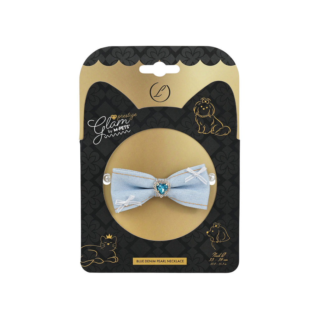 GLAM Pet Necklace Blue Denim Pearl