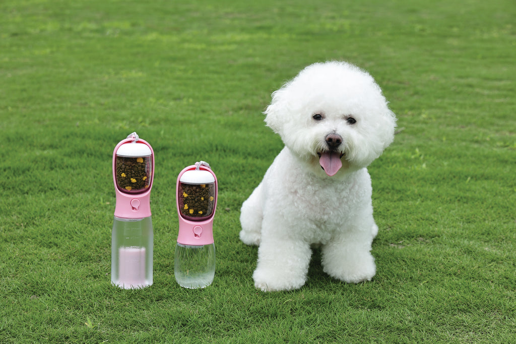 ON THE ROAD Dog water bottle 600 ml - 3 in 1 - Pink bloom