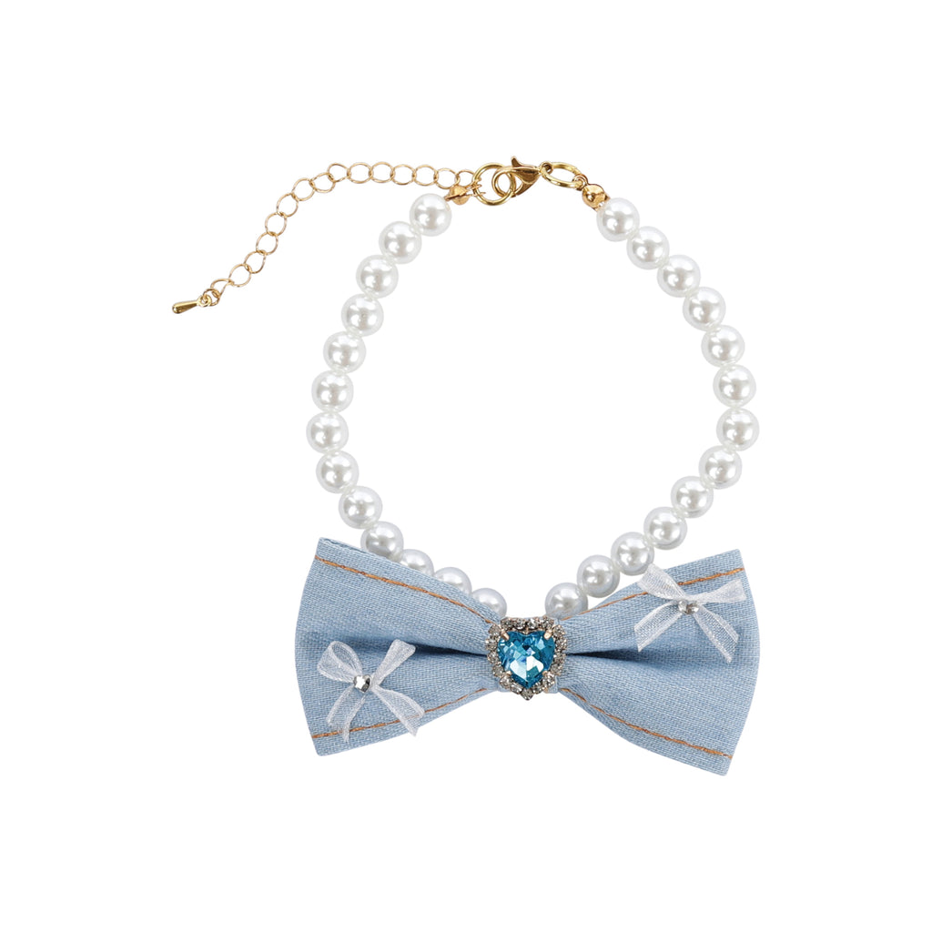 GLAM Pet Necklace Blue Denim Pearl