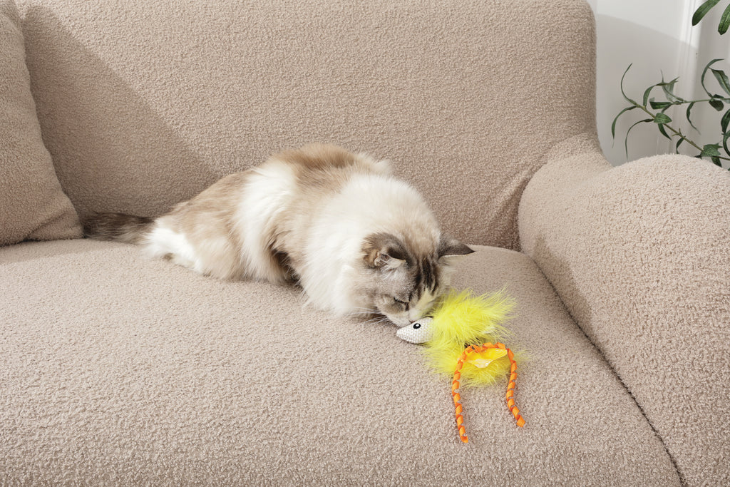 Plume catnip toy Yellow fish