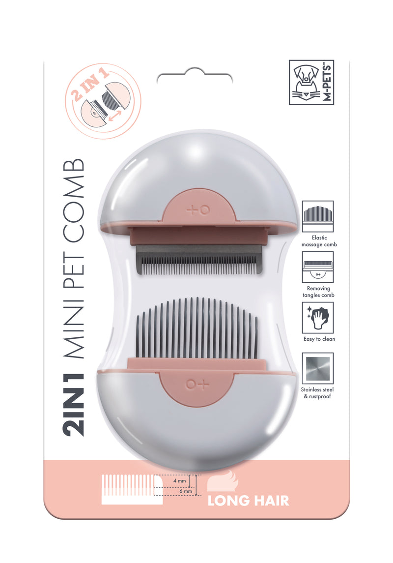Pettine 2 in 1 per animali domestici a pelo lungo - Rosa