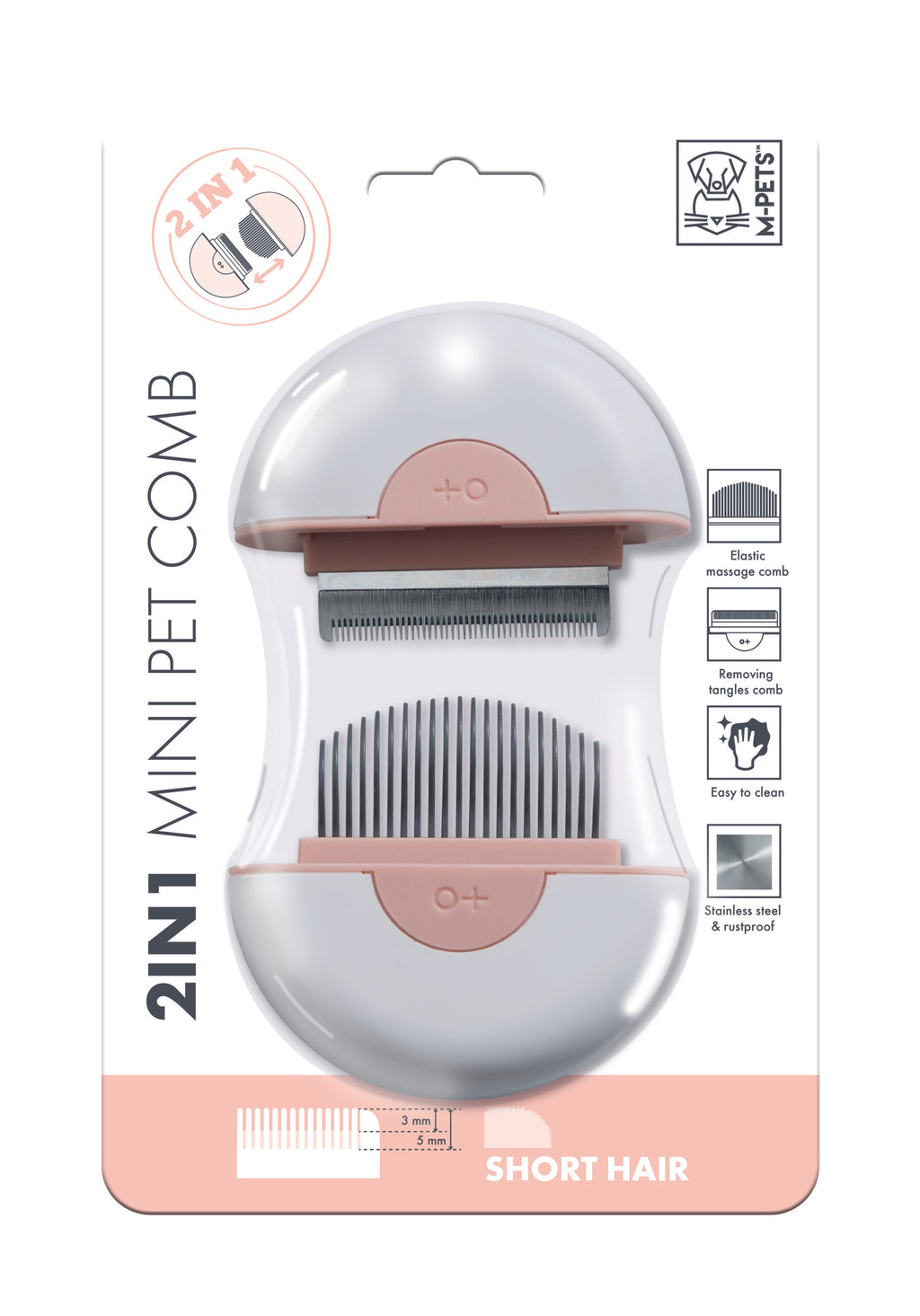 Pettine 2 in 1 per animali domestici a pelo corto - Rosa