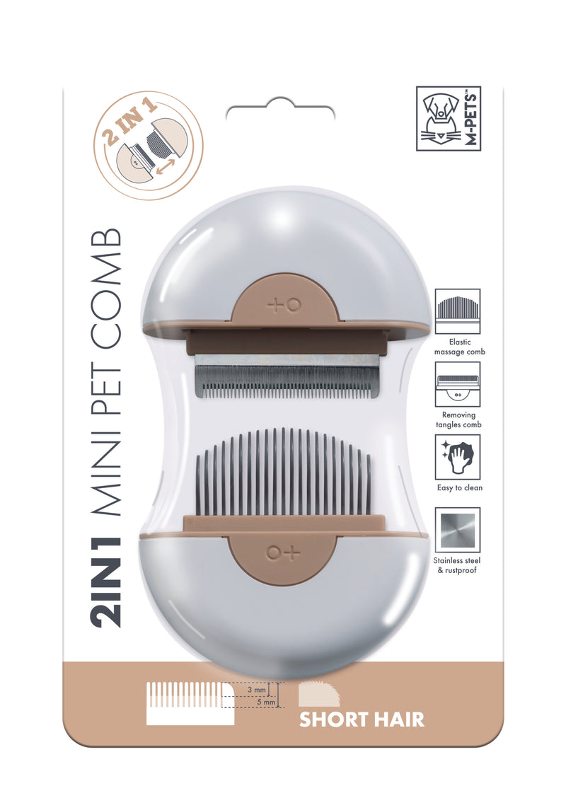 Pettine Mini 2 in 1 per animali domestici a pelo corto - Marrone