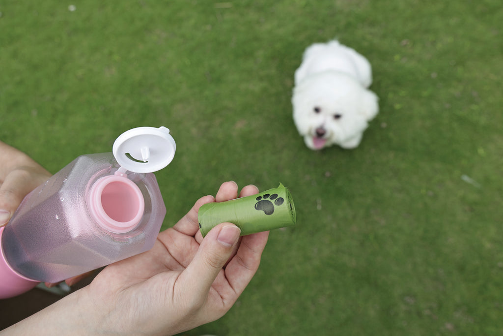 ON THE ROAD Dog water bottle 600 ml - 3 in 1 - Pink bloom