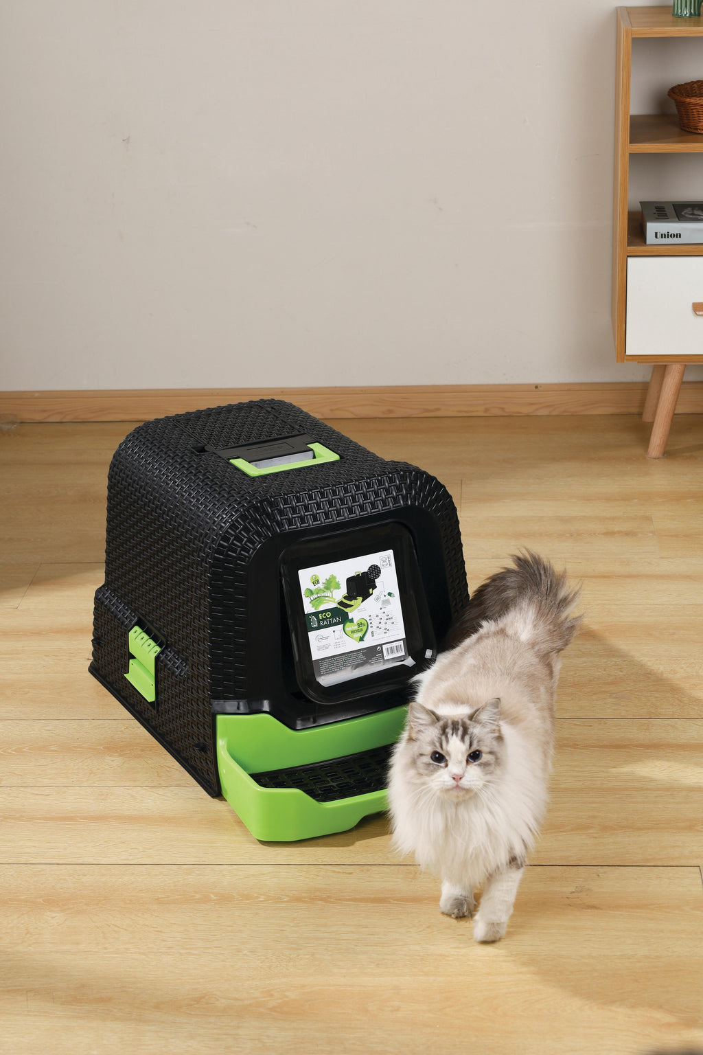Lettiera per gatti in rattan ECO nera e verde