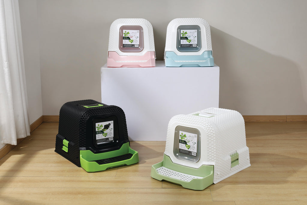 Toilette per gatti in rattan ECO blu