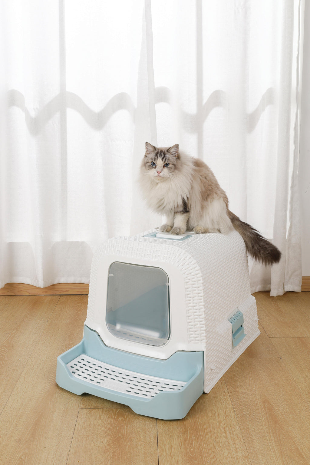 Toilette per gatti in rattan ECO blu