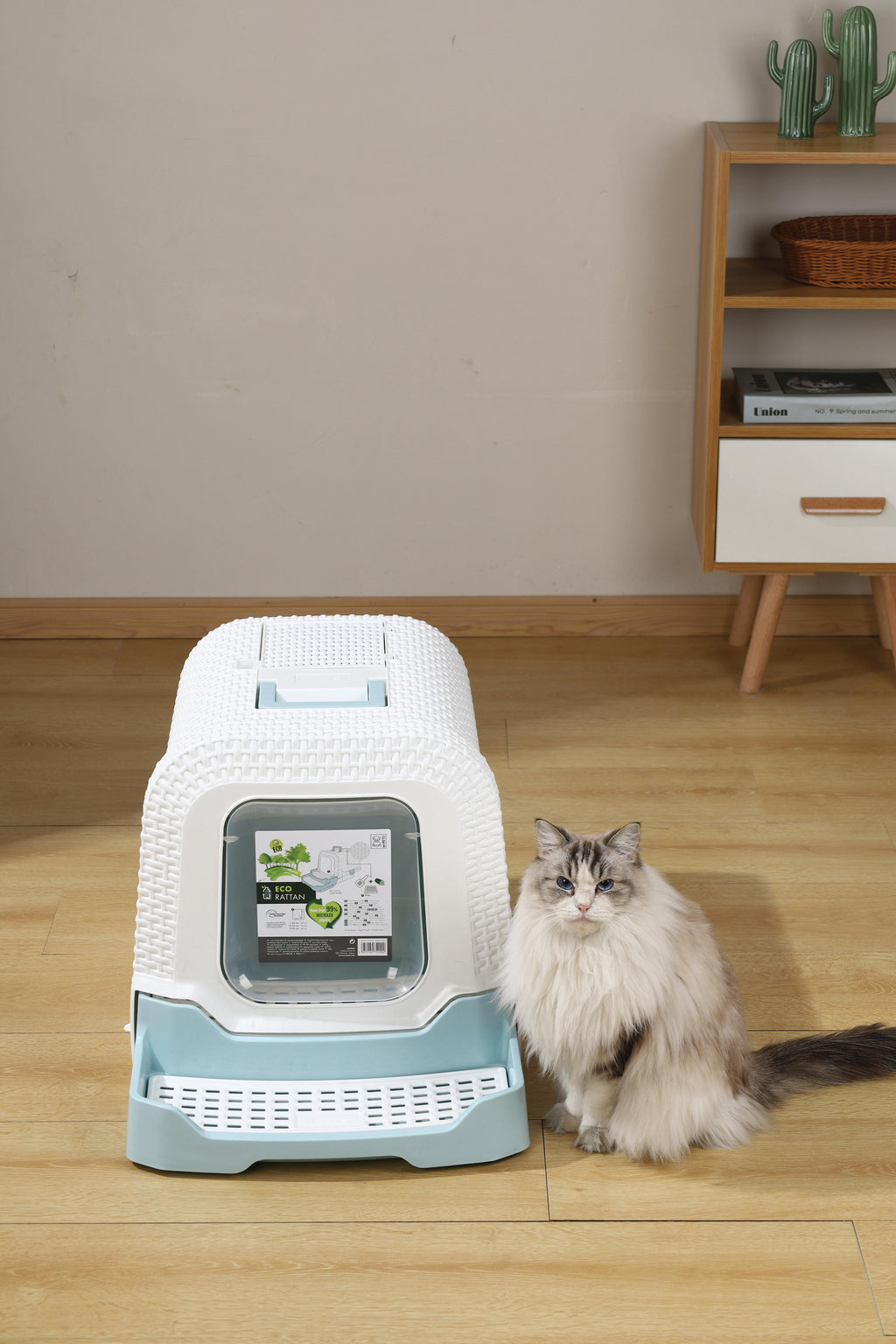 Toilette per gatti in rattan ECO blu