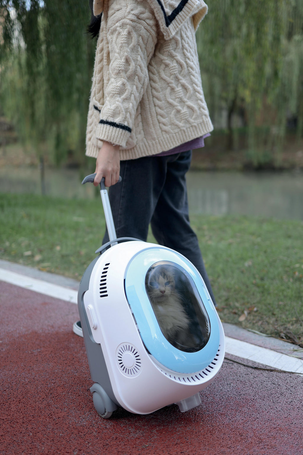 Zaino da viaggio per animali TROLLEY bianco e blu