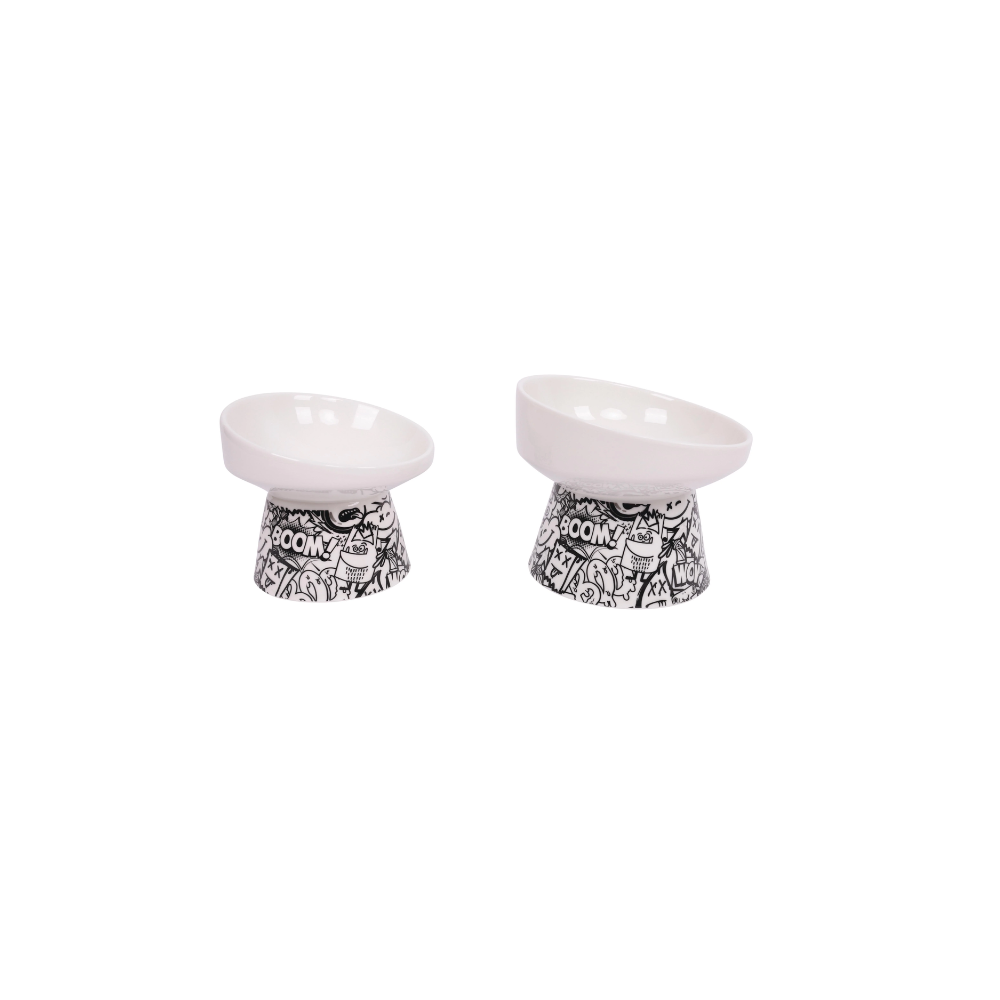 URBANSTYLE TILT'D Ciotola in Ceramica Rialzata Bianca e Nera