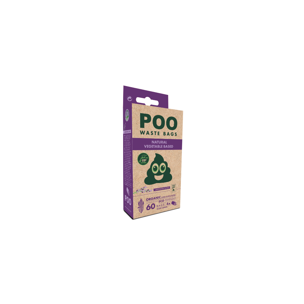 Borse per rifiuti di cane POO - A base vegetale - Profumo di lavanda (60 borse)