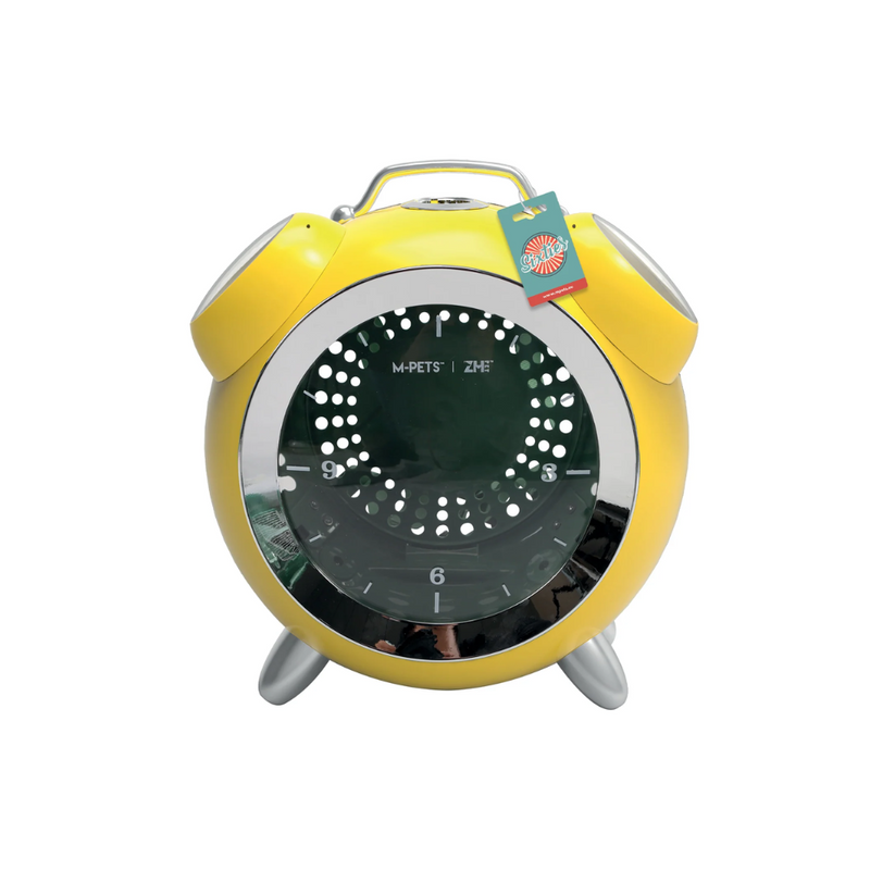Trasportino per animali a forma di orologio anni Sessanta giallo