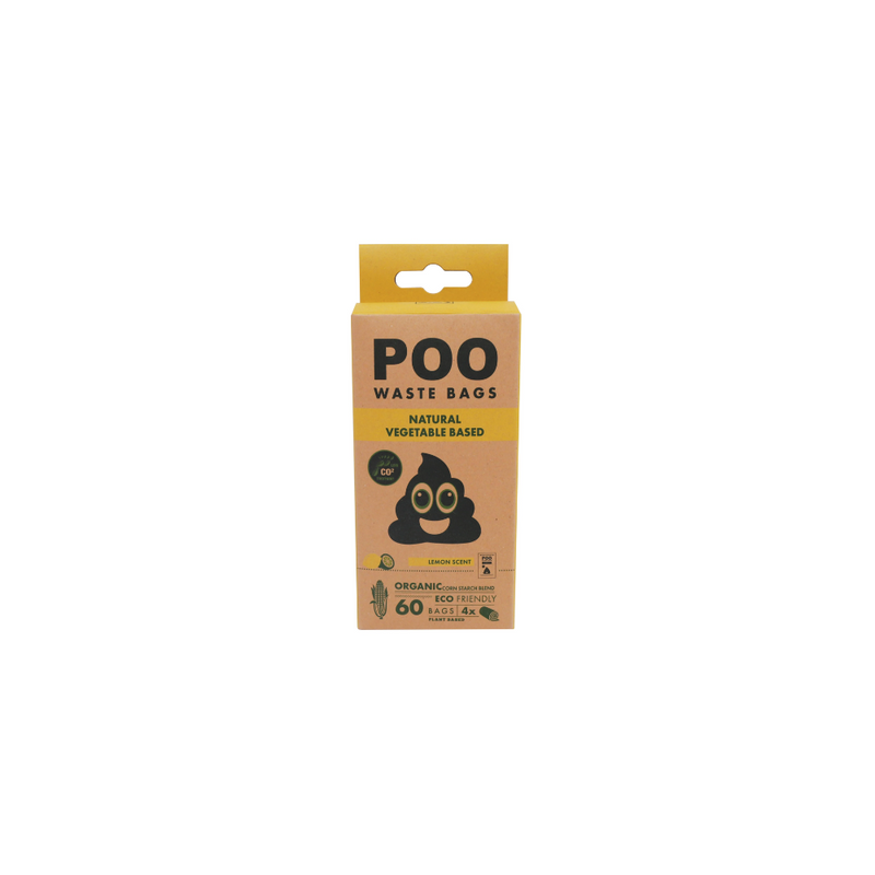 Borse per rifiuti di cane POO - a base vegetale - profumate al limone (60 borse)