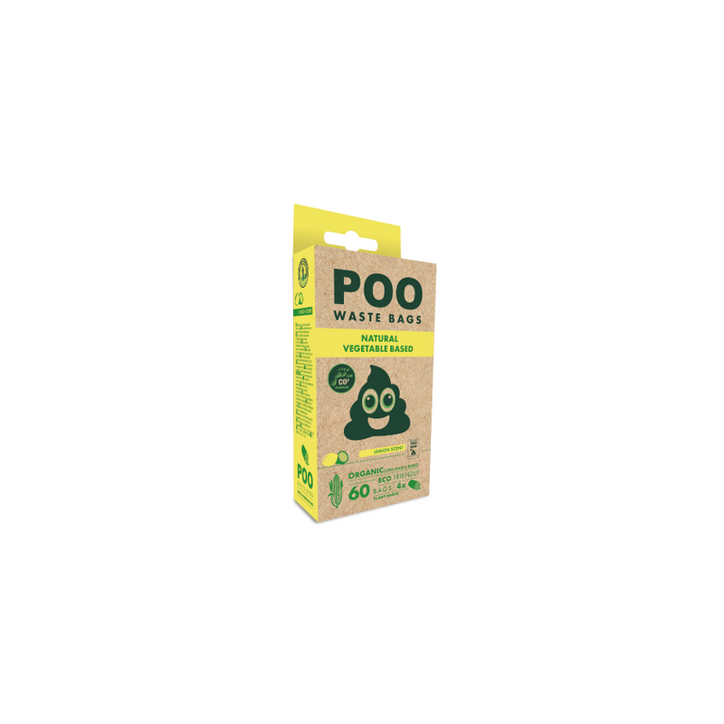 Borse per rifiuti di cane POO - a base vegetale - profumate al limone (60 borse)