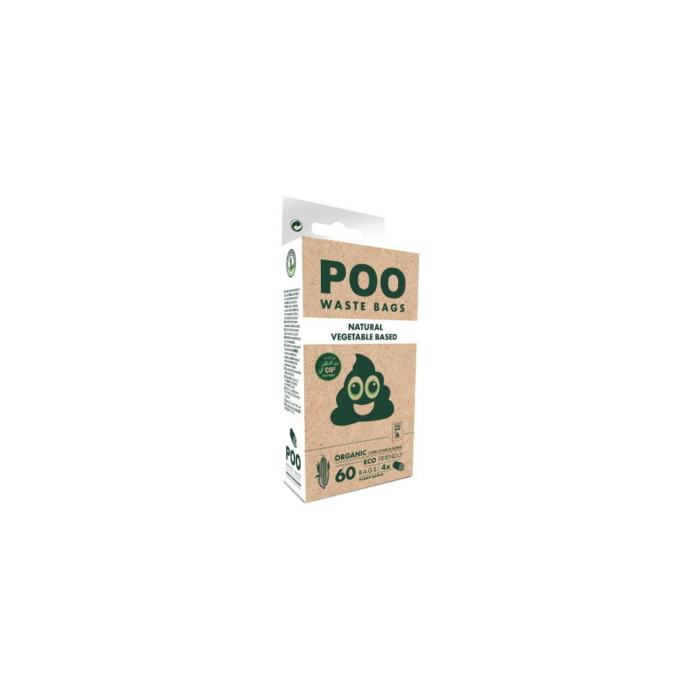 Borse per rifiuti di cane POO - A base vegetale - Naturali (60 borse)