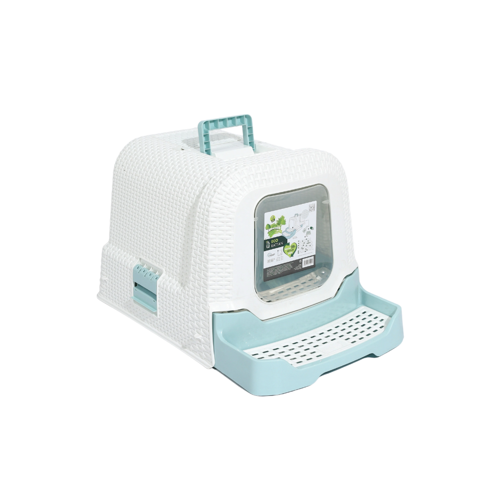 Toilette per gatti in rattan ECO blu