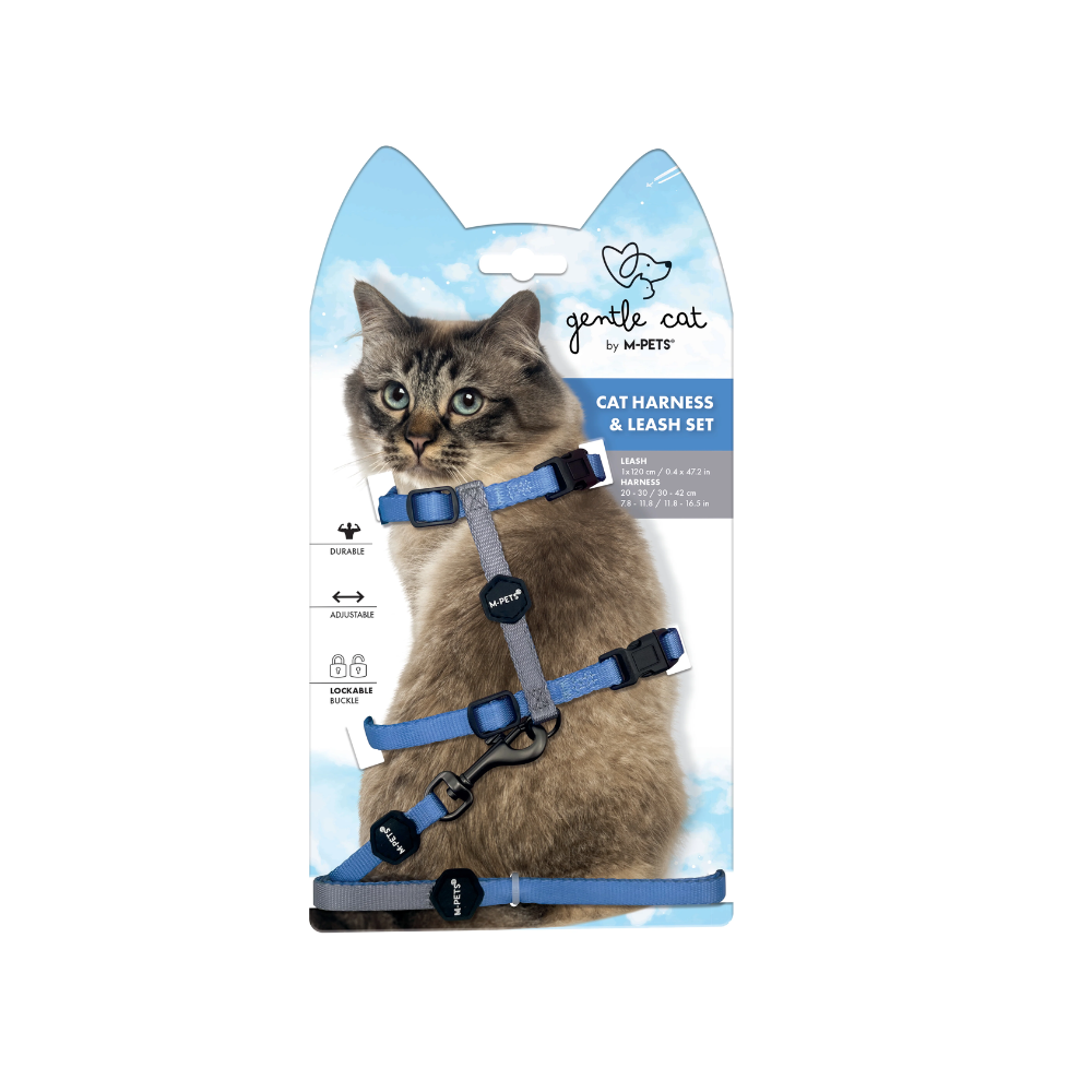 Set Pettorina e Guinzaglio GENTLE CAT Blu Azzurro