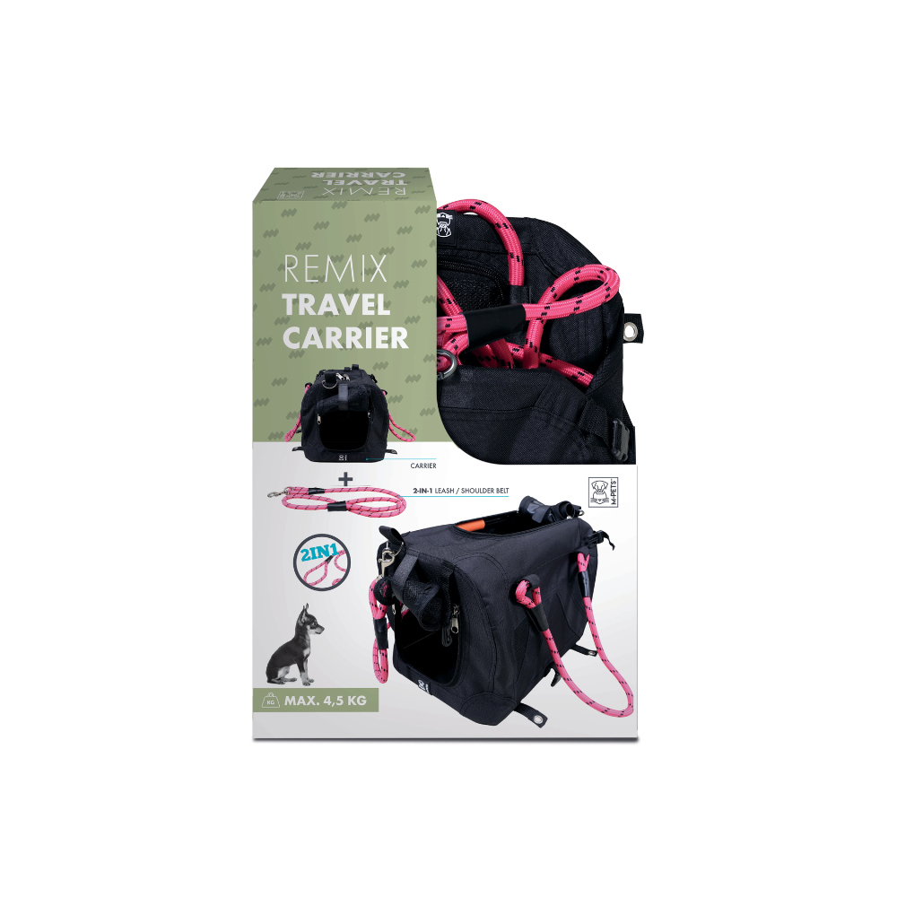 REMIX Trasportino da Viaggio 2 in 1 con Guinzaglio-Cintura a Spalla - Nero e Rosa