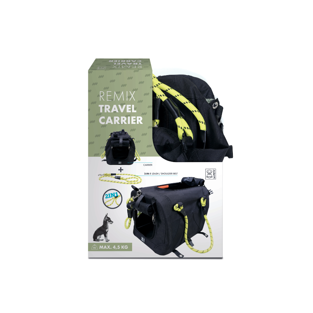 REMIX Trasportino da Viaggio 2 in 1 con Guinzaglio-Cintura a Spalla - Nero e Giallo