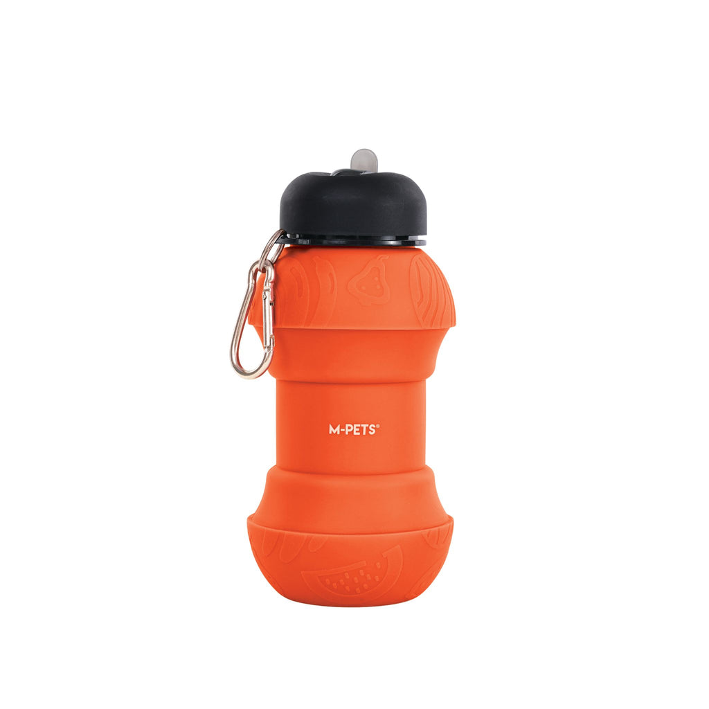 On the road Foldable dog water bottle 200ml-550ml 2 in 1 Vivid Orange Color