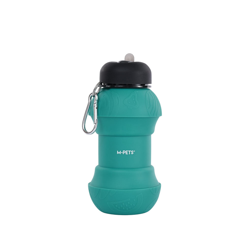 On the road Foldable dog water bottle 200ml-550ml 2 in 1 Turquoise Blue Color