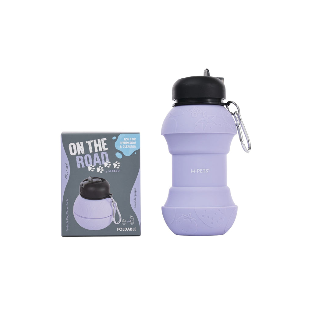 On the road Foldable dog water bottle 200ml-550ml 2 in 1 Lavender Purple Color