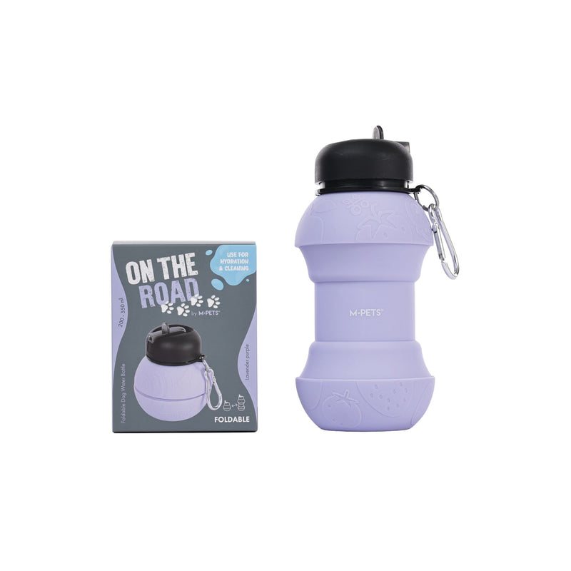 On the road Foldable dog water bottle 200ml-550ml 2 in 1 Lavender Purple Color