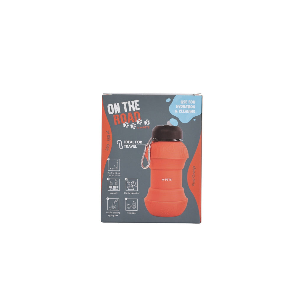 On the road Foldable dog water bottle 200ml-550ml 2 in 1 Vivid Orange Color