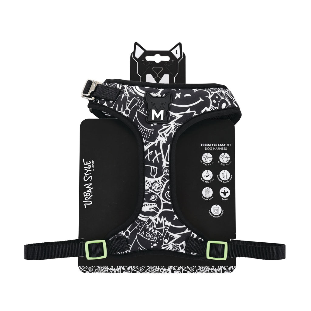 URBAN STYLE FREESTYLE Black & White Easy fit Dog harness