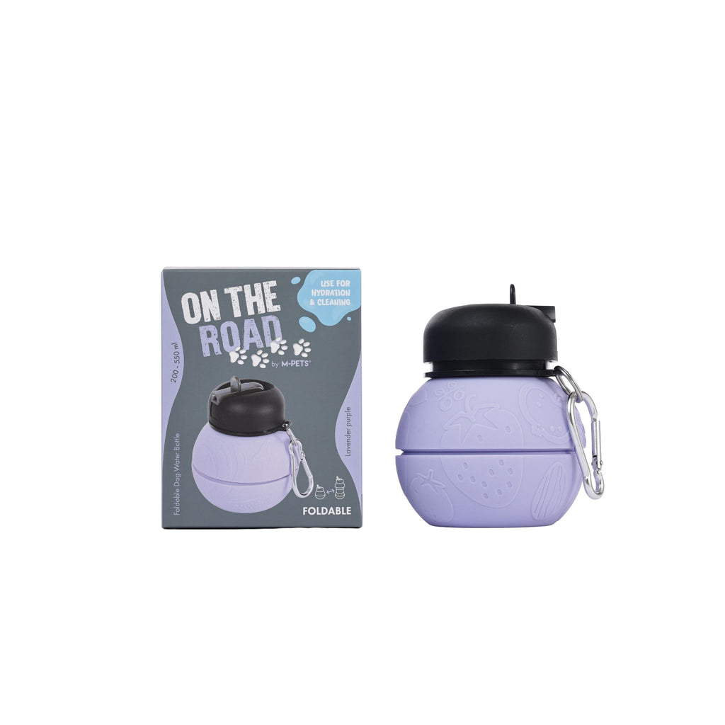 On the road Foldable dog water bottle 200ml-550ml 2 in 1 Lavender Purple Color