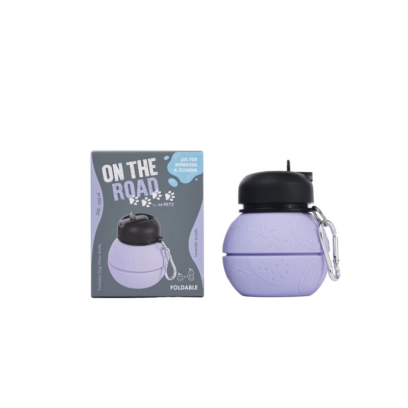 On the road Foldable dog water bottle 200ml-550ml 2 in 1 Lavender Purple Color
