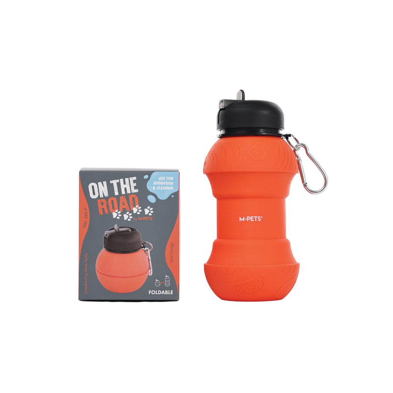 On the road Foldable dog water bottle 200ml-550ml 2 in 1 Vivid Orange Color