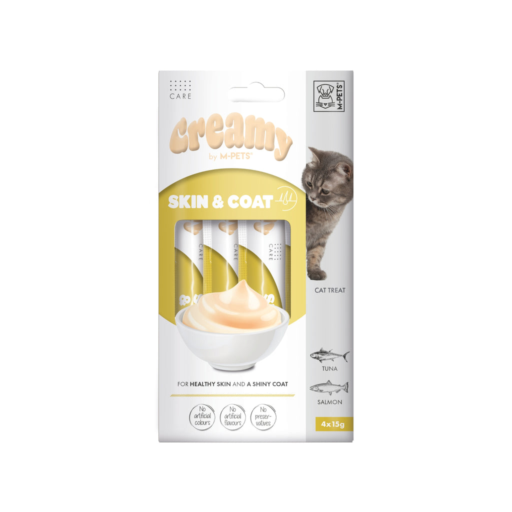 CREMOSO con FUNZIONI - Snack per gatti Pelle e Pelo - Tonno e Salmone