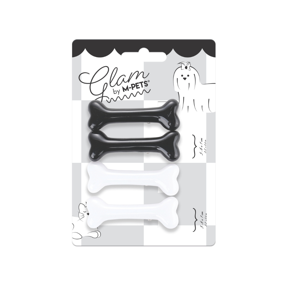 GLAM Accessori per capelli per animali clip a forma di osso - Nero e Bianco