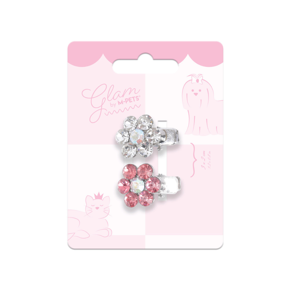 GLAM Accessori per capelli per animali clip a forma di fiore - Rosa e Bianco