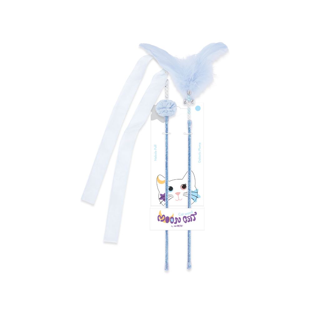 MoonCAT - set bacchetta per gatti Nebula Puff & Galactic Plume - Blu