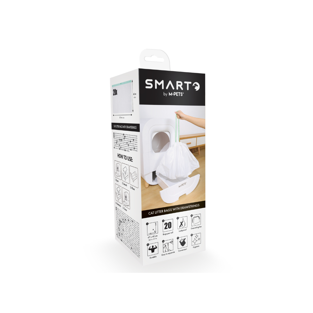SMARTO Sacchetti per lettiera per gatti con laccio 67x40cm