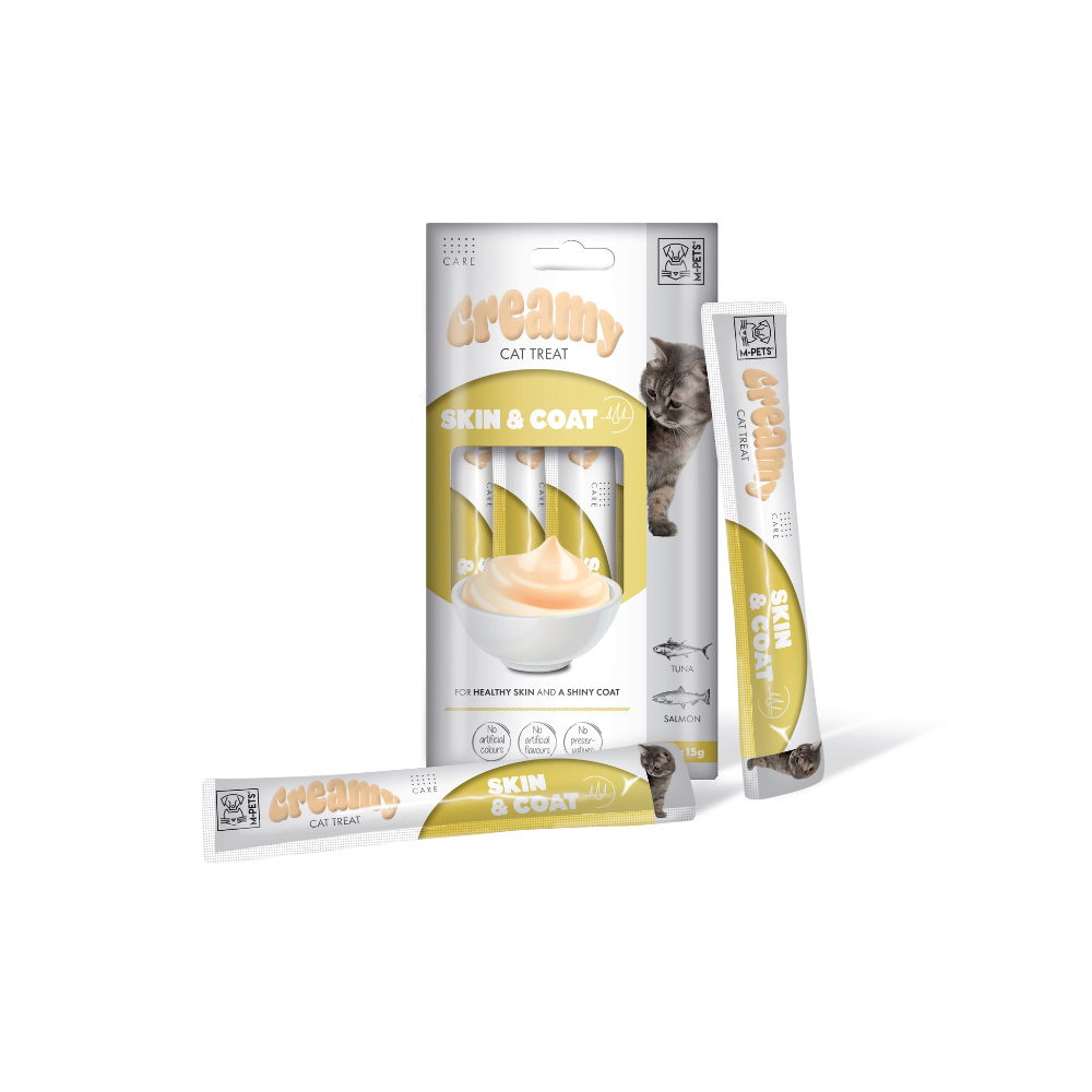 CREMOSO con FUNZIONI - Snack per gatti Pelle e Pelo - Tonno e Salmone