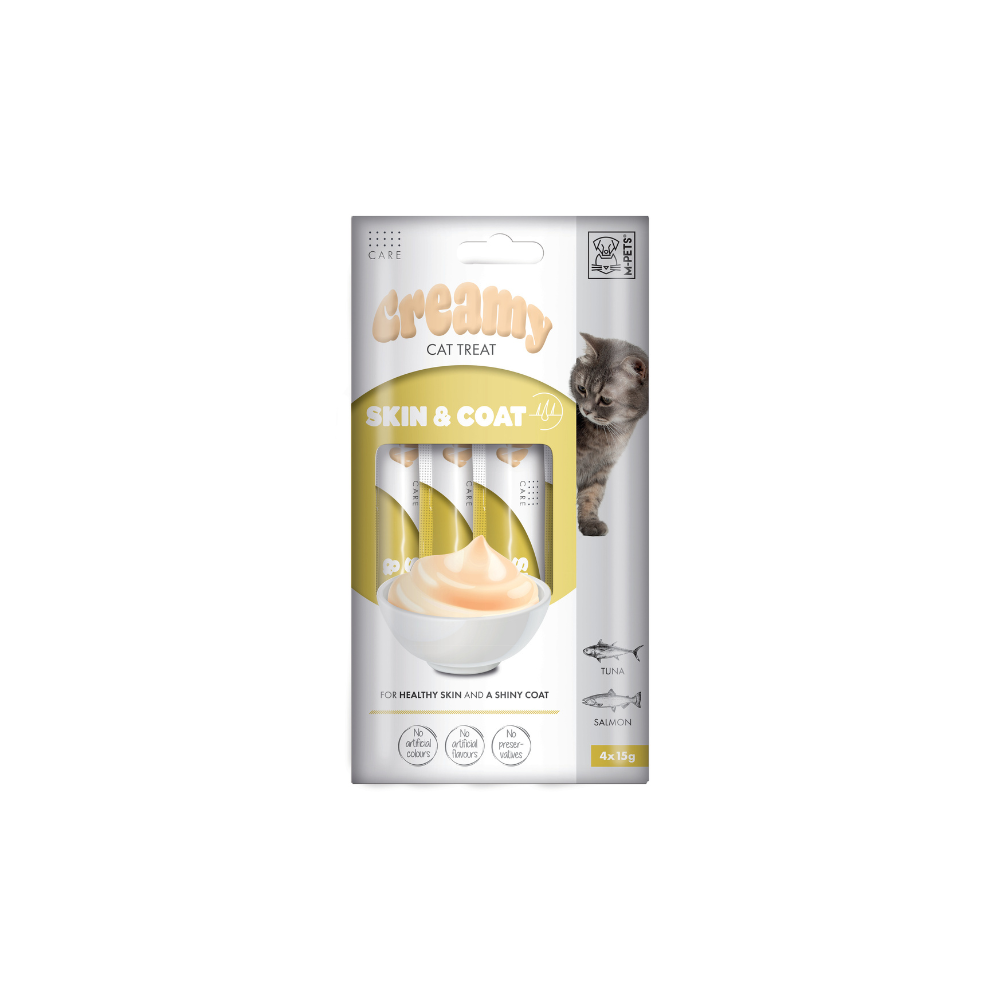 CREMOSO con FUNZIONI - Snack per gatti Pelle e Pelo - Tonno e Salmone