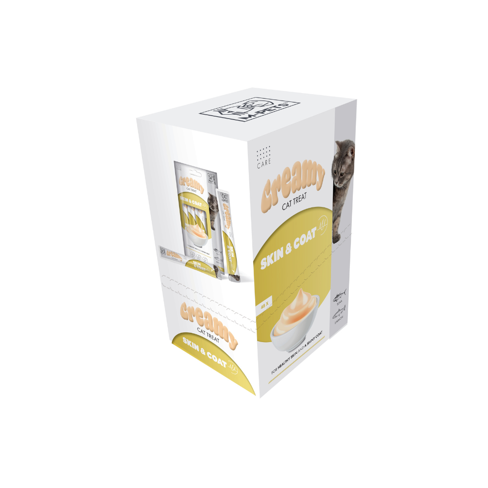 CREMOSO con FUNZIONI - Snack per gatti Pelle e Pelo - Tonno e Salmone